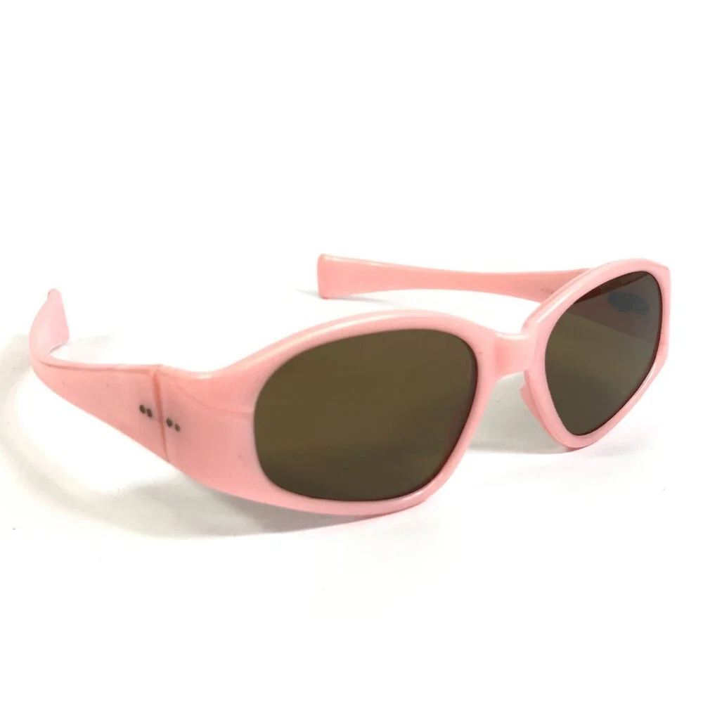 Vintage Sunglasses Baby Pink Oval Frames with Dark Brown Glass Lenses 57-19-125
